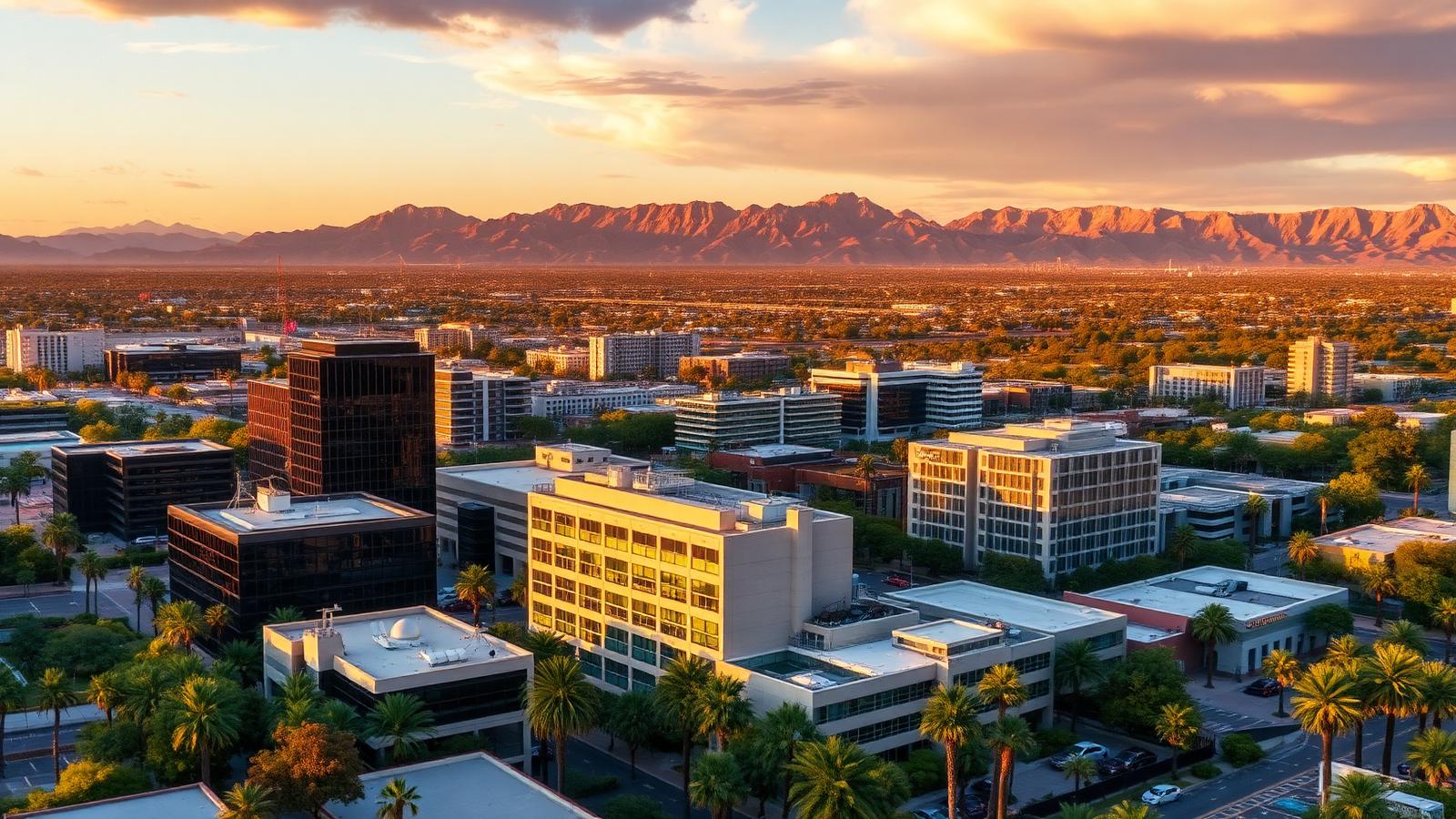 Aerial view of Tempe, Arizona at golden hour